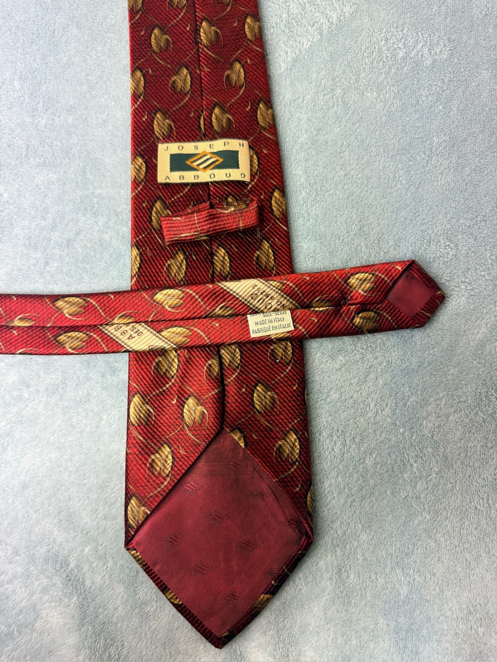 Joseph Abboud Made in Italy Burgundy Gold Floral Designer Men’s Necktie